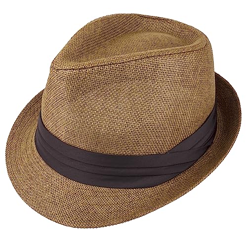 Gelante Summer Fedora Panama Straw Hats with Black Band - color: Tan, size: Large-X-Large