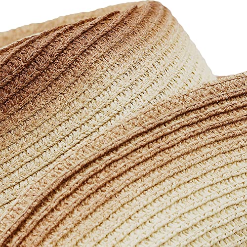 Cowboy Straw Hat Men Women Wide Brim Fedora Panama Bucket Hat UV Protection Vacation Cap Foldable Beach Western Cap - color: Beige-red