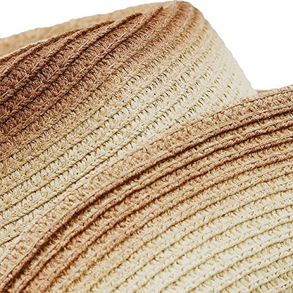 Cowboy Straw Hat Men Women Wide Brim Fedora Panama Bucket Hat UV Protection Vacation Cap Foldable Beach Western Cap - color: Beige-red