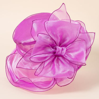 Haoohu Women's Church Derby Hat Wide Brim Bow Bucket Hat Wedding Dress Hat Fascinator Bridal Tea Party Hat - color: H-rose Red