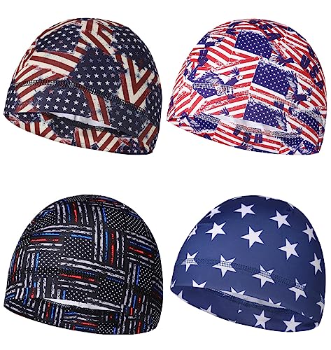 Sweat Wicking Skull Caps Cooling Helmet Liner Hat Running Beanie Cycling Skullcap Sleeping Cap for Men Women - color: Flag Designs