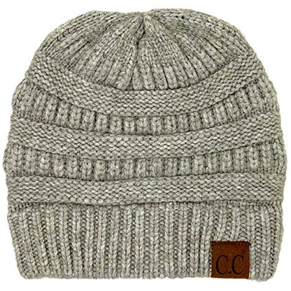 CC Classic Winter Fall Trendy Chunky Stretchy Cable Knit Beanie Hat - color: Snuggly Soft Lt. Gray Mix