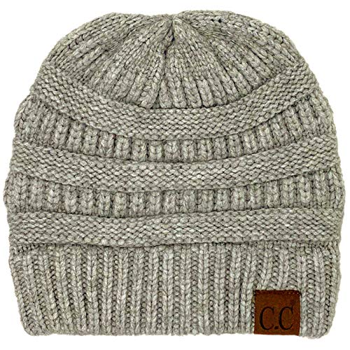 CC Classic Winter Fall Trendy Chunky Stretchy Cable Knit Beanie Hat - color: Snuggly Soft Lt. Gray Mix