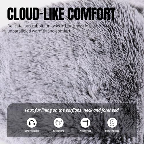 Trapper Hat Russian Ushanka Winter Hats for Men and Women，Windproof with Face Cover and Ear Flaps - color: Light Grey
