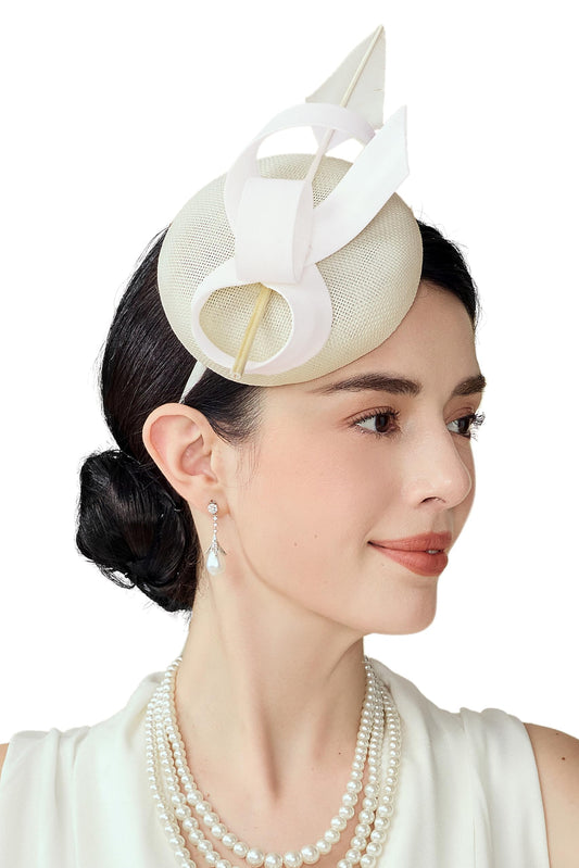 BABEYOND Fascinators Hats for Women Pillbox Feather Derby Tea Party Hat - color: White