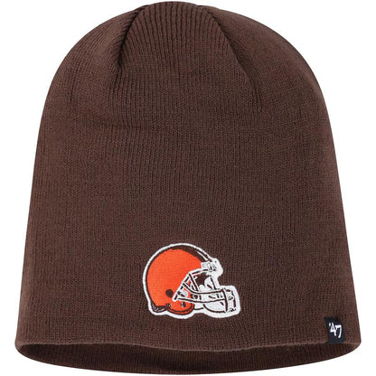 47 Cuffless Winter Beanie Hat - NFL, One Size Fits Most, Knit Skull Toque Cap - style: Cleveland Browns