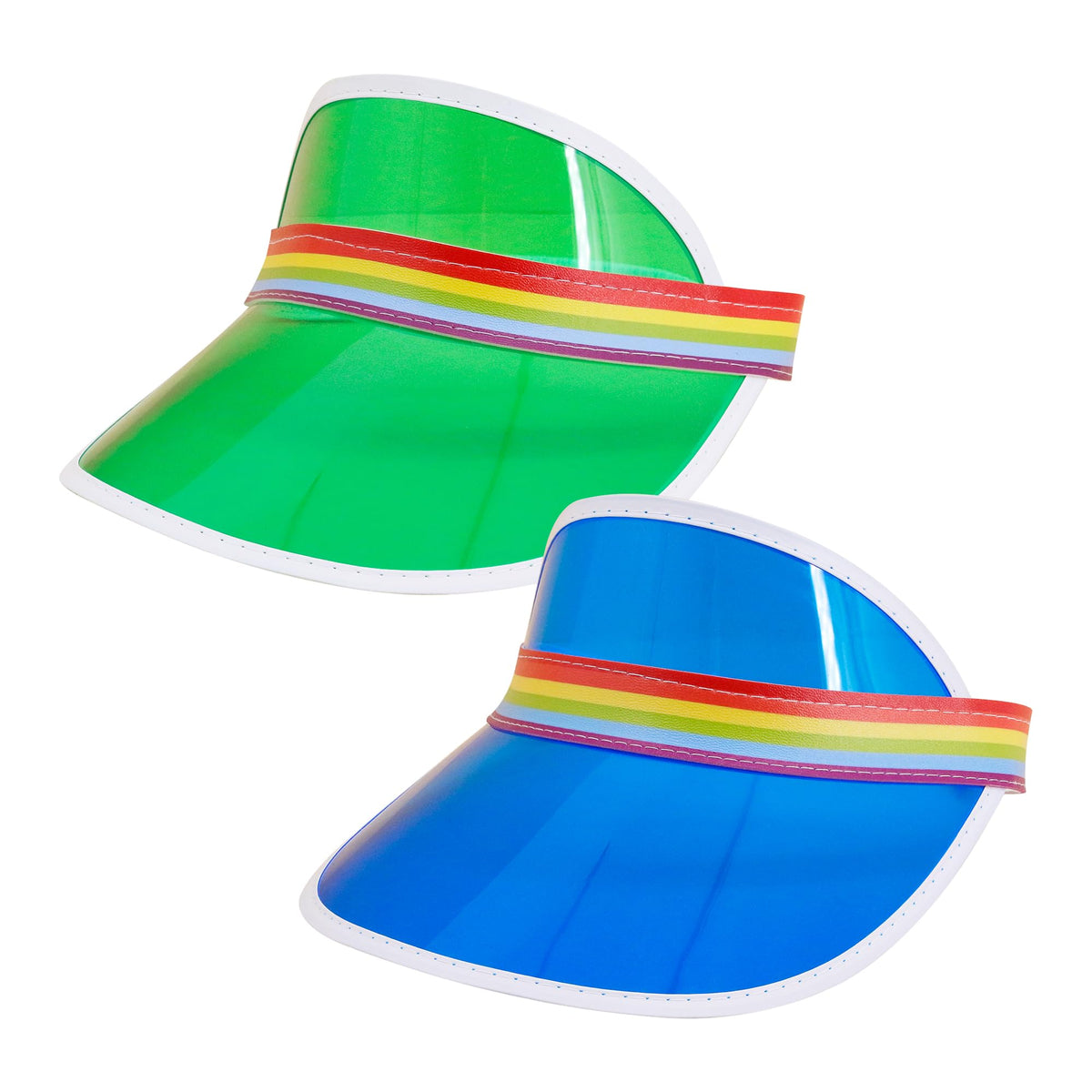 Giovacker Womens Mens PVC Clear Colorful Sun Visor Hats - color: Rainbow Print - Royal Blue + Green