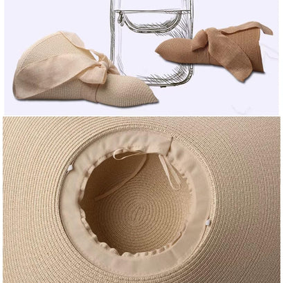 Womens Sun Straw Hat Wide Brim UPF 50+ Fashion Foldable Packable Floppy Beach Hat for Women Travel Outdoor Beige