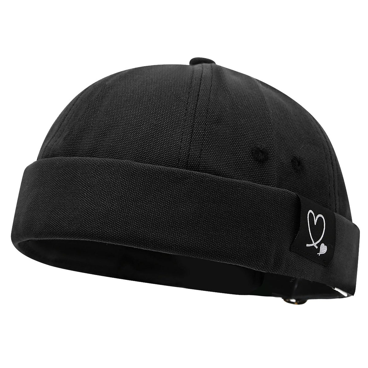 Mens Docker Cap Brimless Skullcap Sailor Cap Rolled Cuff Retro Beanie Hat - color: Retro Black