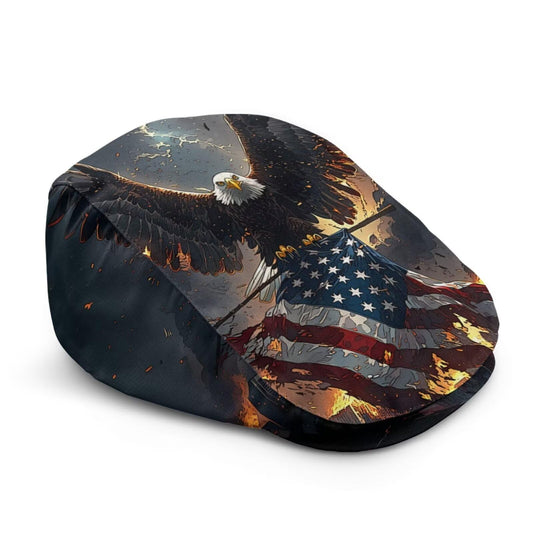Mens Womens Newsboy Flat Cap Beret Hat Ivy Irish Gatsby Driving Cabbie Hat Lightweight Summer for Golf - color: American Flag Eagle Flames Lightning