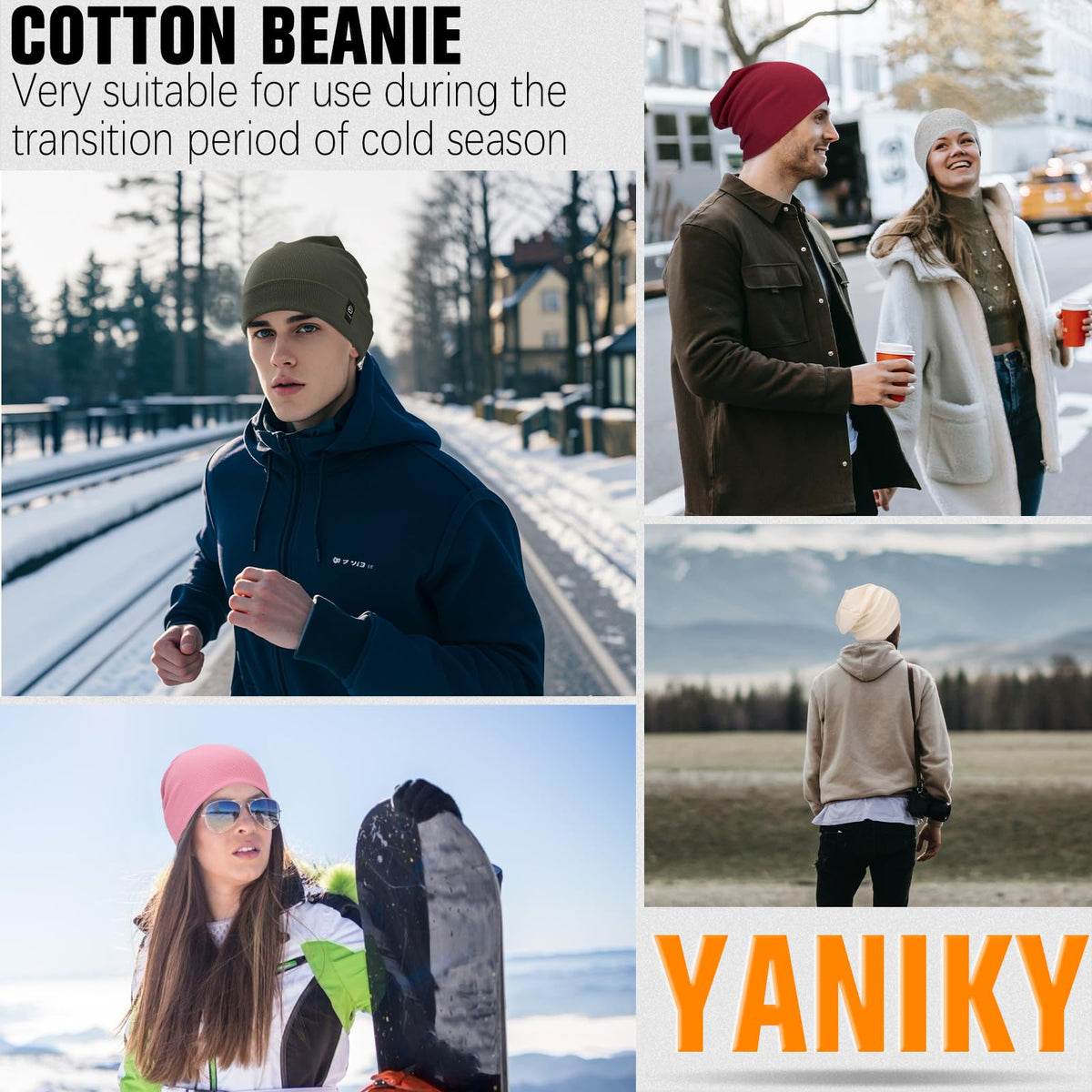 YANIKY Slouchy Beanie for Women, Mens Soft Cotton Beanie Hat, Double Layer Windproof Skull Cap for All Seasons - color: Military Green