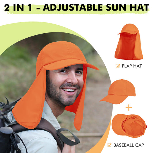Tirrinia Wide Brim Sun Hat with Neck Flap for Men & Women - color: Orange