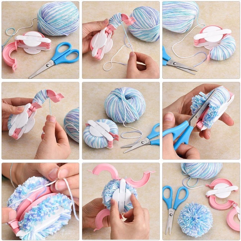 4 Sizes Pom Pom Maker, Fluff Ball Weaver DIY Wool Craft Tool Set