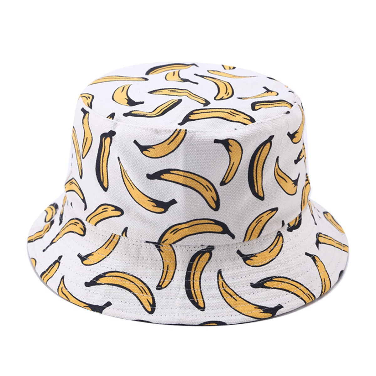 Unisex Print Double-Side-Wear Reversible Bucket Hat - color: Banana White