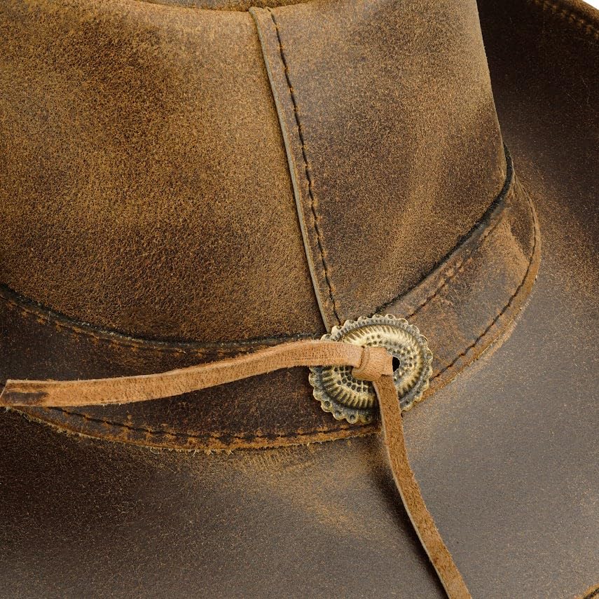HADZAM Leather Cowboy hat Shapeable into Outback hat, Australian Hats for Men & Women - color: Brown, size: Small