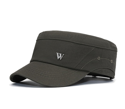Military Cadet Army Cap for Men Women-Washed Cotton Vintage Adjustable Flat Top Baseball Hat - color: W Army Green