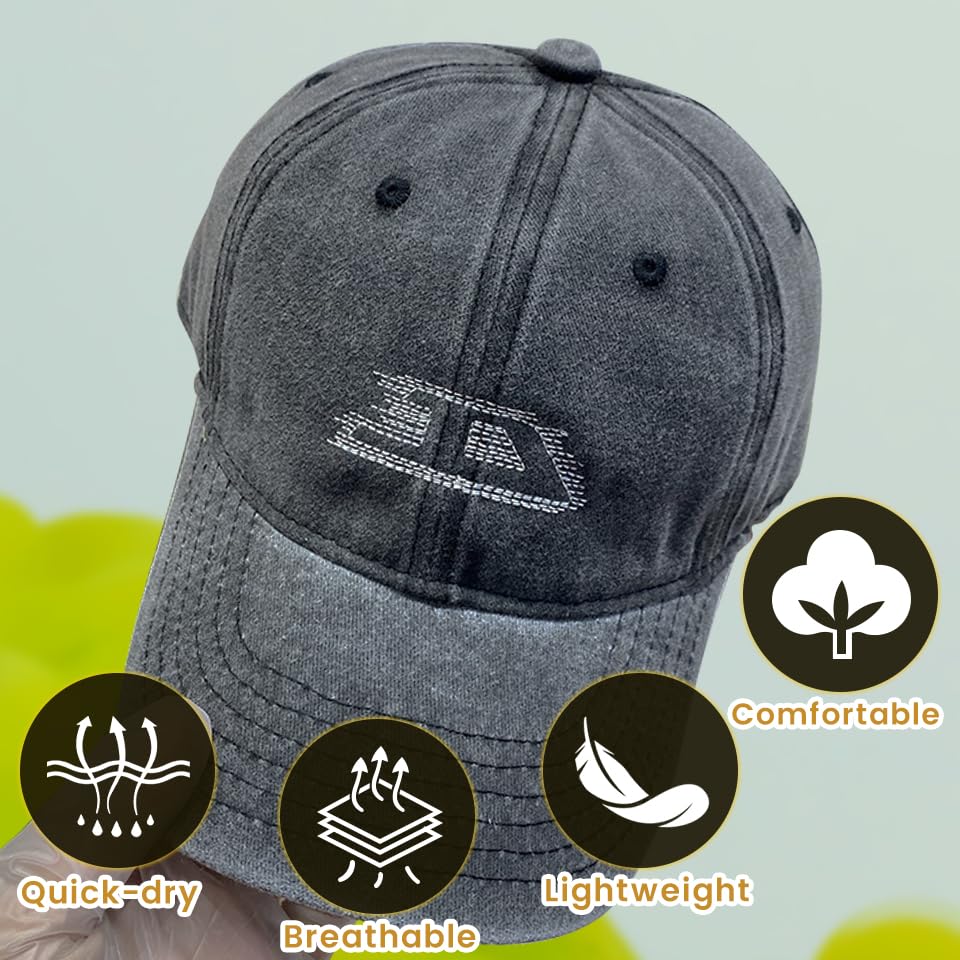 Plam Trees Hats Embroidered Washed Cotton Baseball Cap for Men Women Distressed Black Snapback Baseball Hat Adjustable - color: Letter D