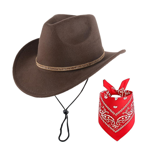 Classic Western Cowboy Hat, Unisex Felt Cowboy hat with Wide Brim and Band, Ideal for Rodeos, Costume Parties, Outdoor Wear - color: Brown