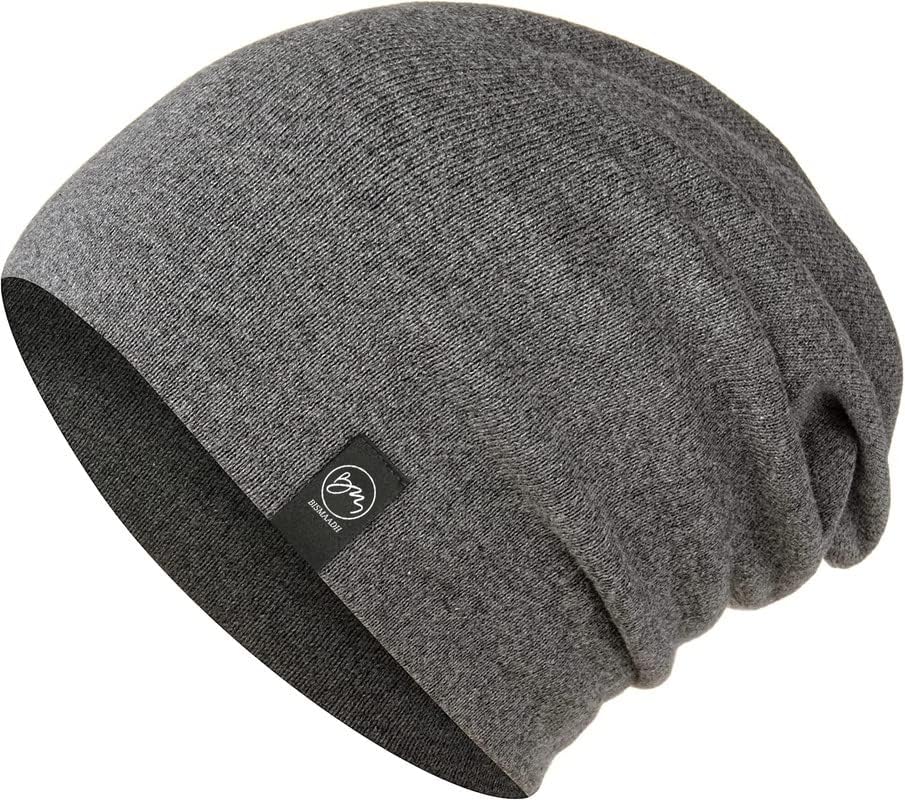 BISMAADH Unisex Soft Cotton Fashion Slouchy Beanie Headwear Skull Hair Cover Sleep Cap Hat for Frizzy Natural Curly Hair - color: Milange Dark Grey