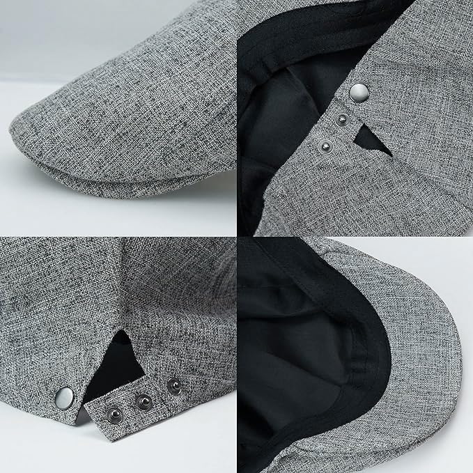 Linen Cotton Flat Cap Men Summer Newsboy - color: Deep Grey, size: 7 3/8-7 5/8