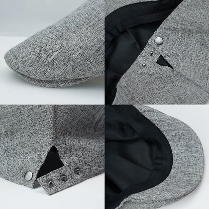 Linen Cotton Flat Cap Men Summer Newsboy - color: Deep Grey, size: 7 3/8-7 5/8
