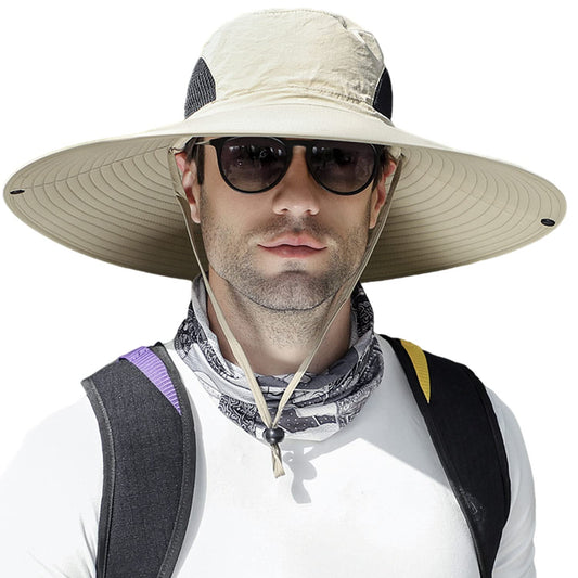 HUAMULAN Men Women 6" Wide Brim Sun Protection Hat Summer Fishing Hats - color: Hn002-beige