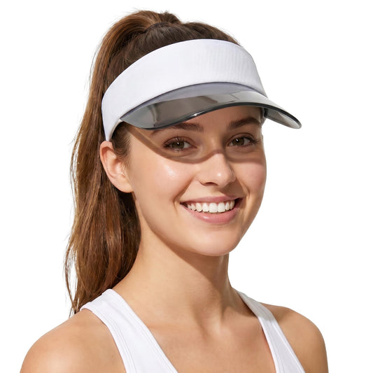 Sun Visor Hat for Women Men Clear Brim Adjustable Golf Visors for Summer Sports Travel Outdoor Activity - color: White