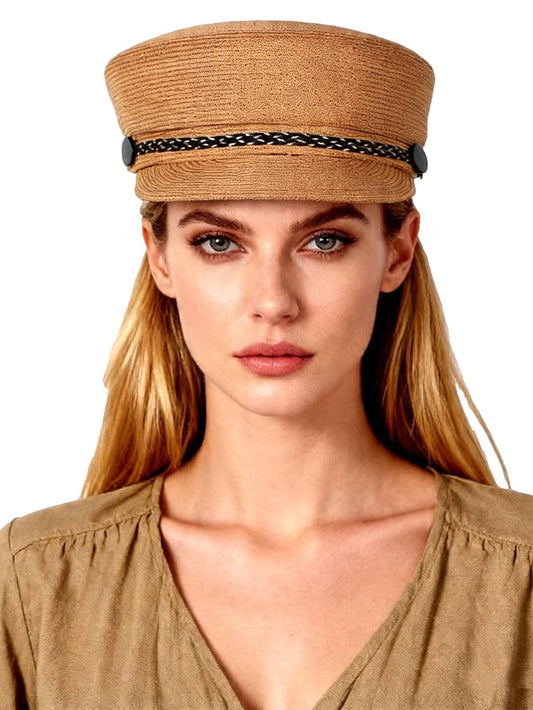 Straw Pillbox Hat for Women Ladies with Ribbon Button Wide Brim Cocktail Church Derby Tea Party Summer Beach Sun Hats - color: Khaki
