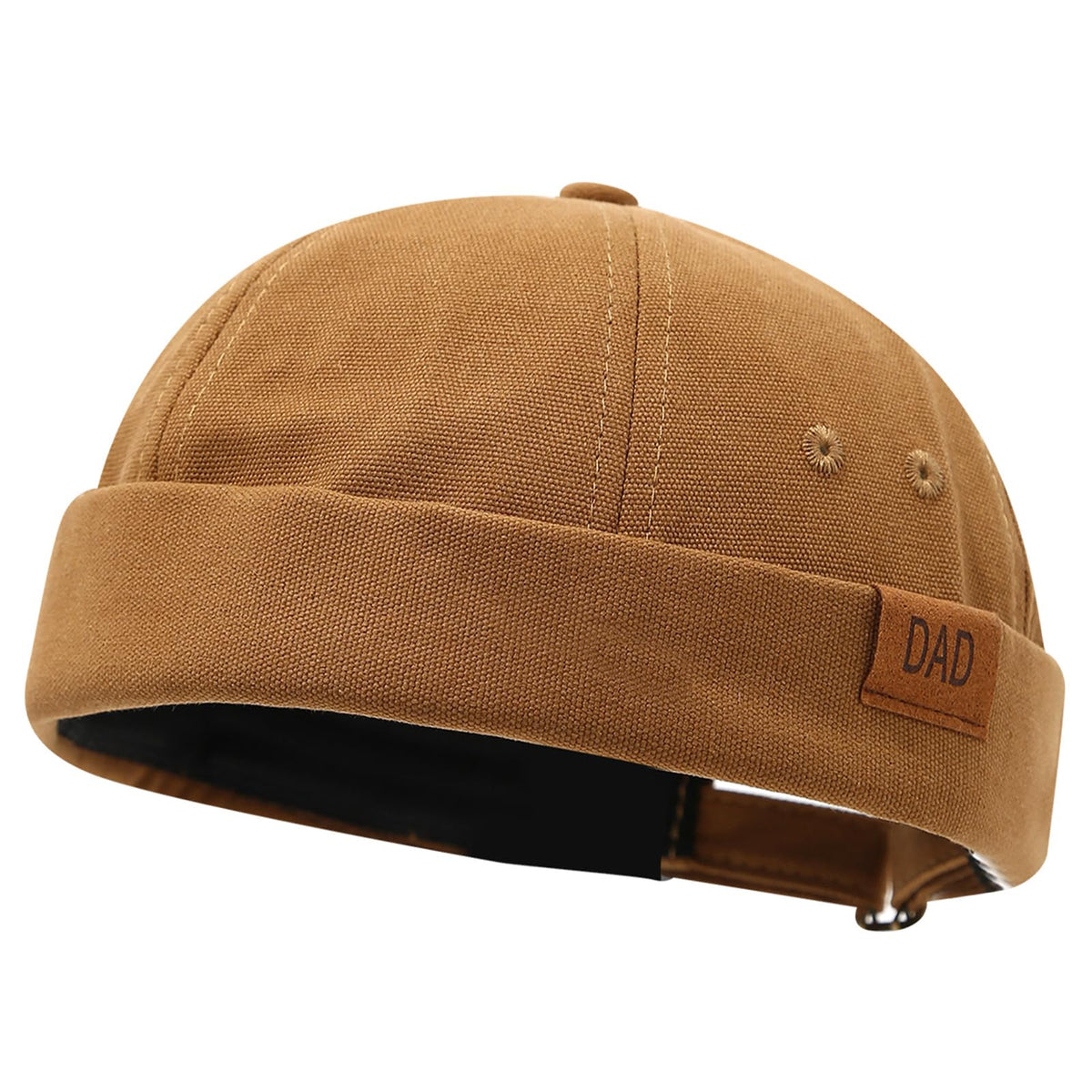 Mens Docker Cap Brimless Skullcap Sailor Cap Rolled Cuff Retro Beanie Hat - color: Dad Khaki