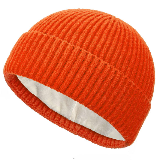 Short Wool Fisherman Beanie for Men Women Fleece Lined Winter Hat - color: 1pcs Orange