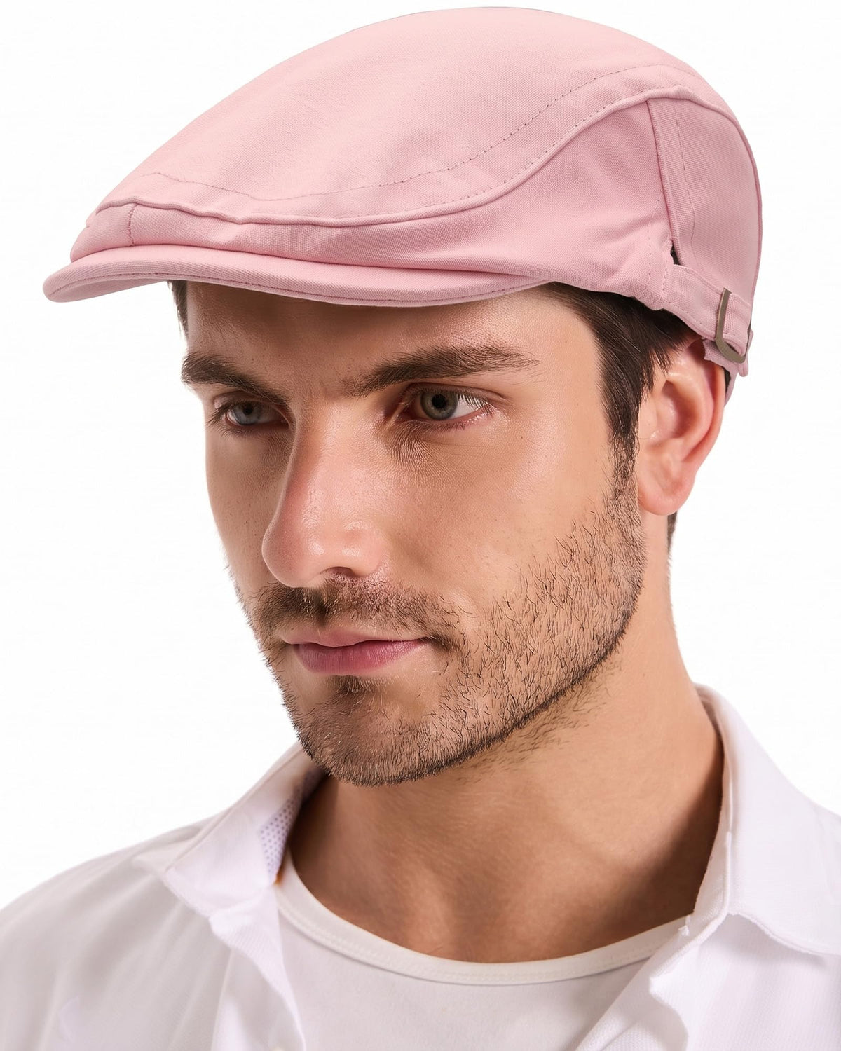 ZLYC Men Cotton Flat Cap Summer Scally Newsboy Beret Driver Hat - color: Twill Pink