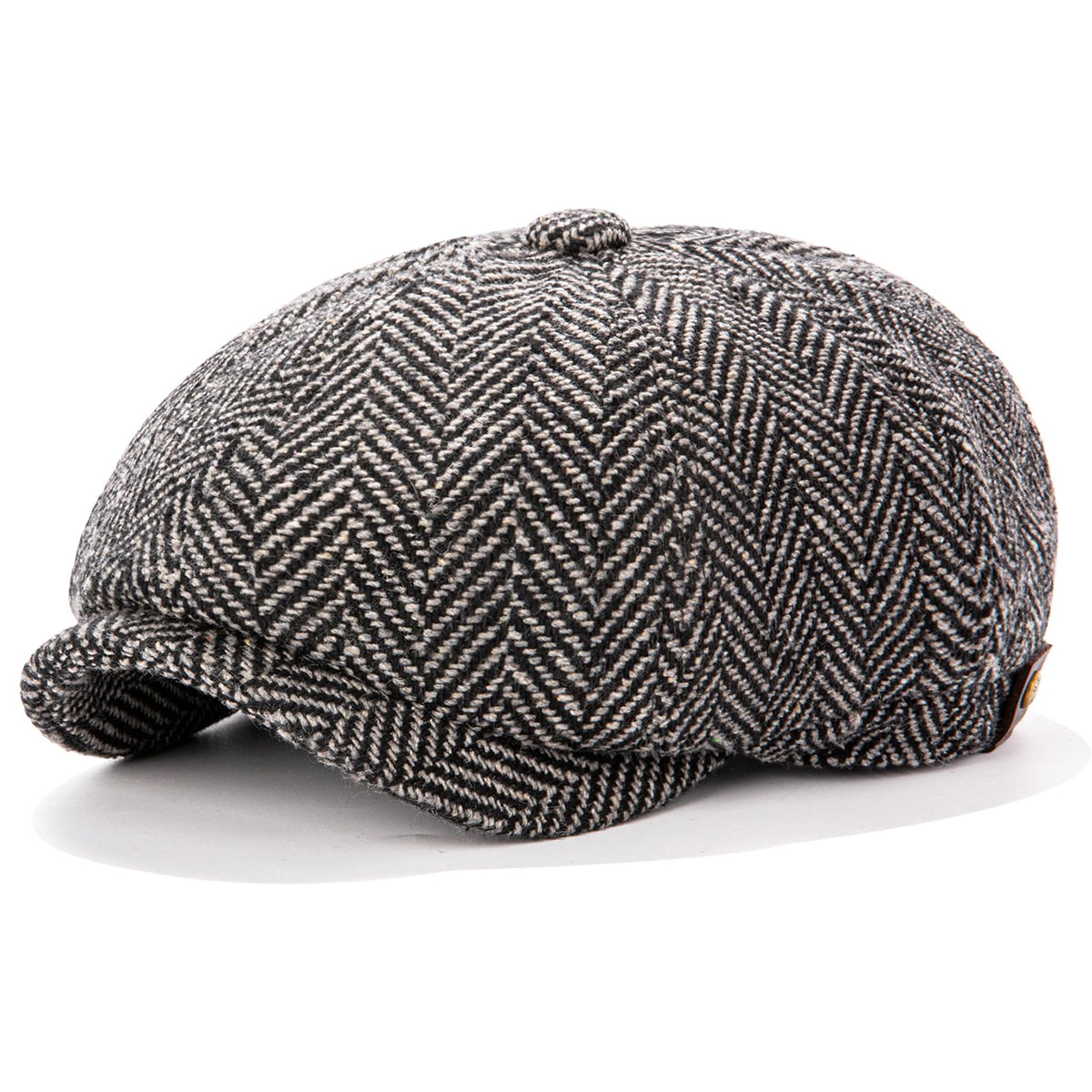 Men's Wool Newsboy Cap 8-Panel Tweed Taxi Hat Herringbone Gatsby Flat Hats - color: Dark Gray