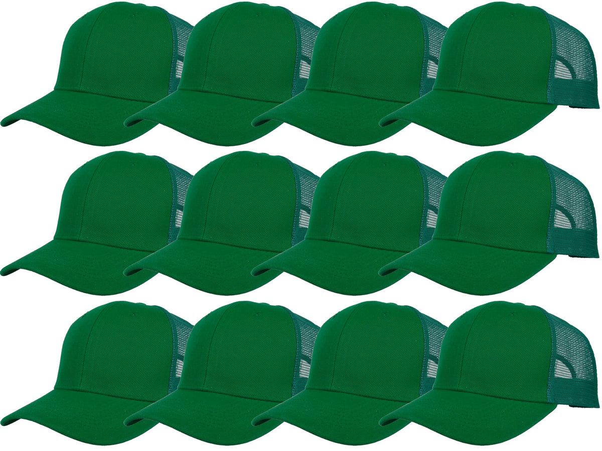 Gelante Mesh Trucker Hat Baseball Cap Structured Front Panel Wholesale LOT 12 Pack - color: Dark Green