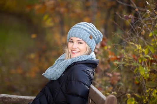 Funky Junque Slouchy Beanie & Infinity Scarf Gift Set – Matching Winter Accessories Sets for Women, Oversized Hat and Scarves - color: Ivory