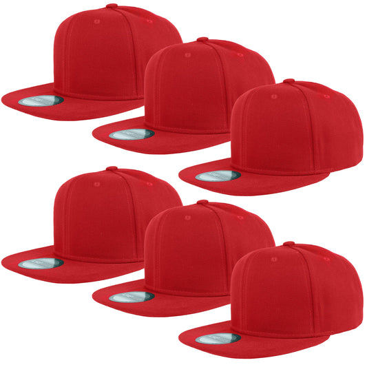 Gelante Plain Blank Flat Brim Adjustable Snapback Baseball Caps LOT 6 Pack - color: Red
