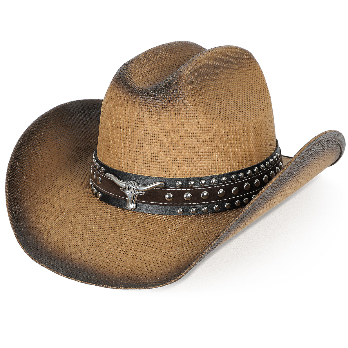 WQWOVRVO Cowboy Hat,Cowgirl hat,Brown Cowboy Hats for Women/Mens Straw Wide with Shapeable Brim Western Cowboy Hat for Womens - color: White & Black Color