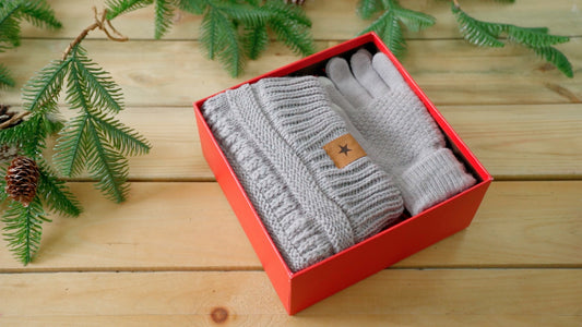 JaGely 6 Pcs Women Winter Beanie Hat Gloves Set Warm Knitted Hats and Touchscreen Gloves Lady Cold Winter Gifts for Christmas - color: White, Navy Blue, Wine Red